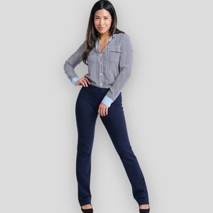 Betabrand Straight Leg Medium TALL Navy Stretch Yoga Dress Pant Career Long